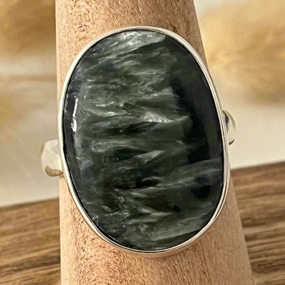 925 Solid Sterling Silver Seraphinite Gemstone Ri… - image 8